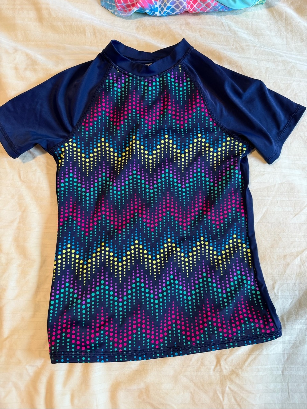 Lands' End Navy Kids Rash Guard with Multicolor Chevron Dot Print